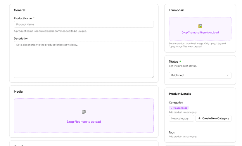 shadcn examples Add Product Forms