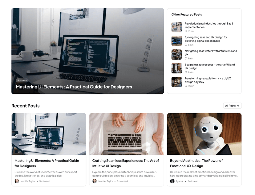 shadcn examples Blog Pages