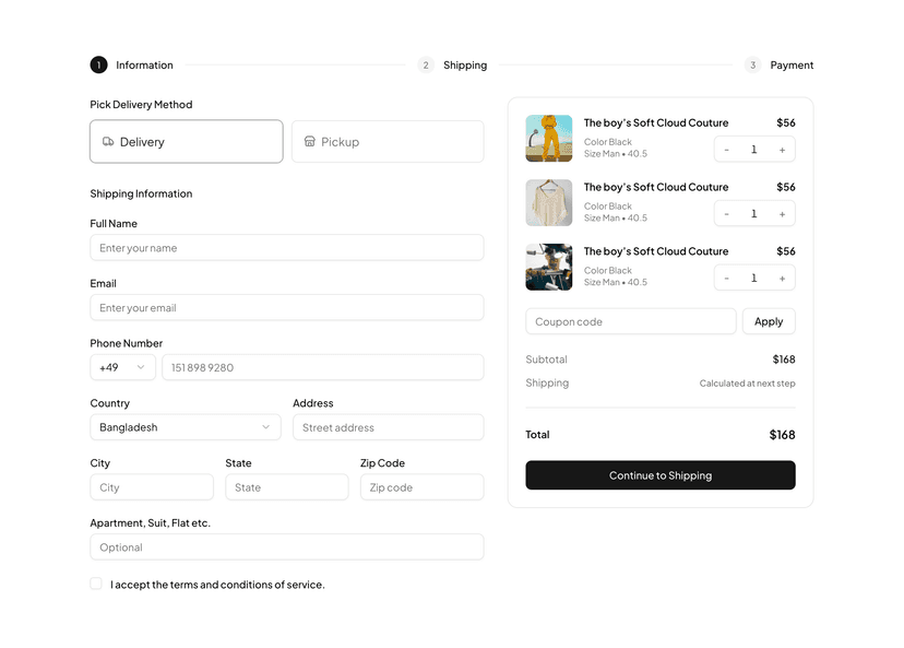 shadcn examples Checkout Pages