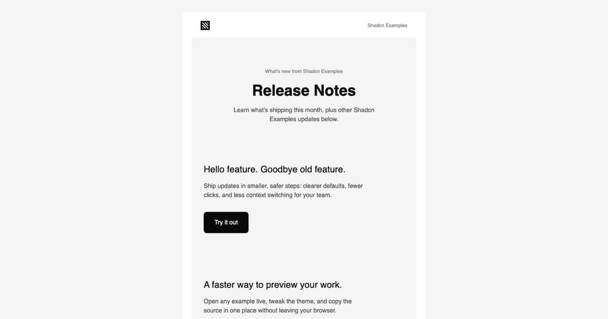 Feature Announcement Email Template shadcnexamples.com