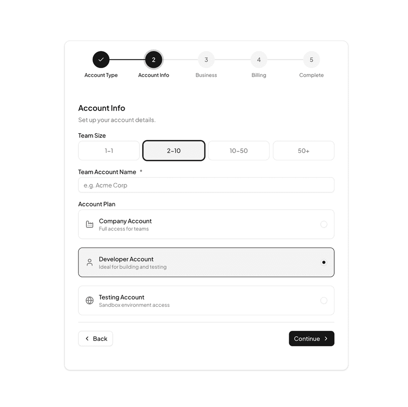 shadcn examples Onboarding Flow