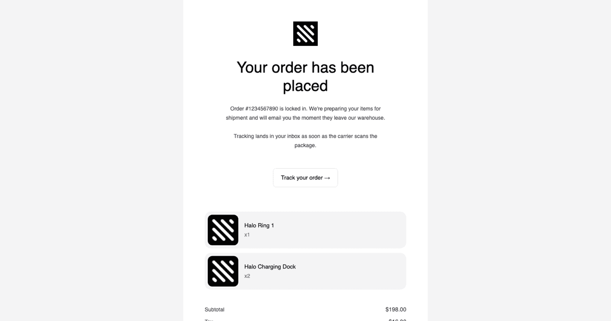 Order Confirmation Email Template shadcnexamples.com