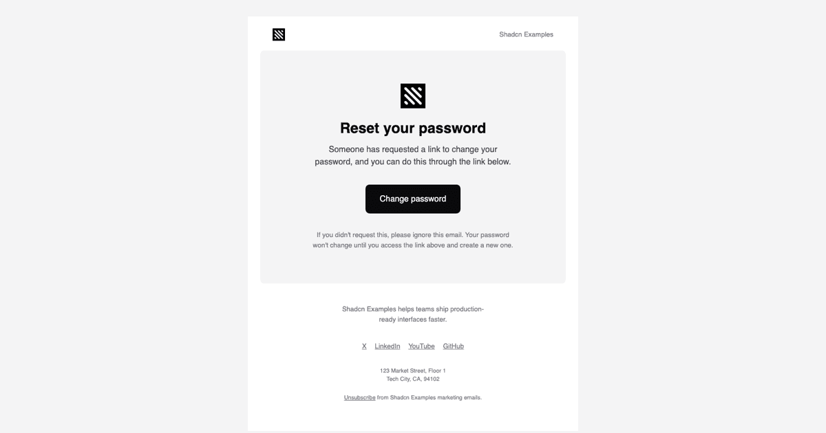 Password Reset Email Template shadcnexamples.com