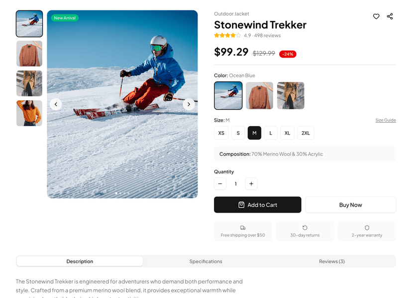 shadcn examples Product Detail Page