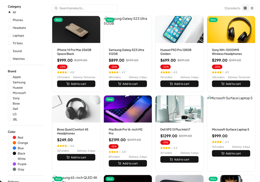 shadcn examples Product List