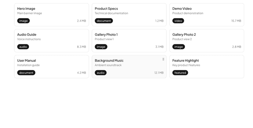 shadcn examples Sortable Cards