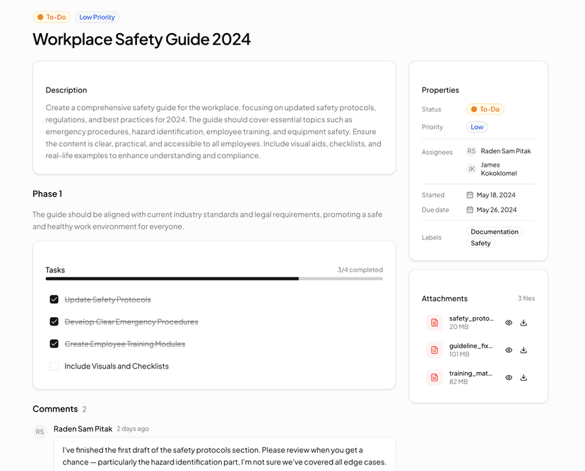 shadcn examples Task Detail Page