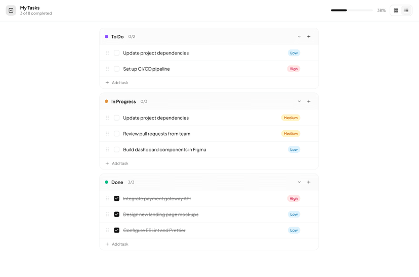 shadcn examples Todo List Apps