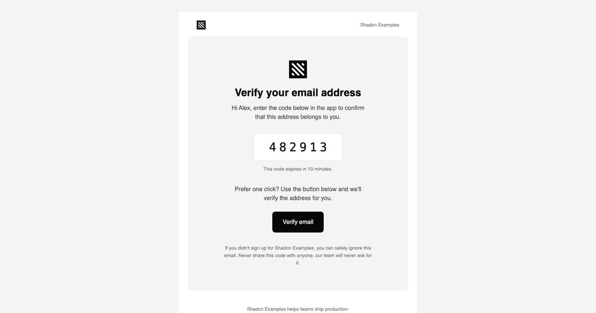 Verify Email Template shadcnexamples.com