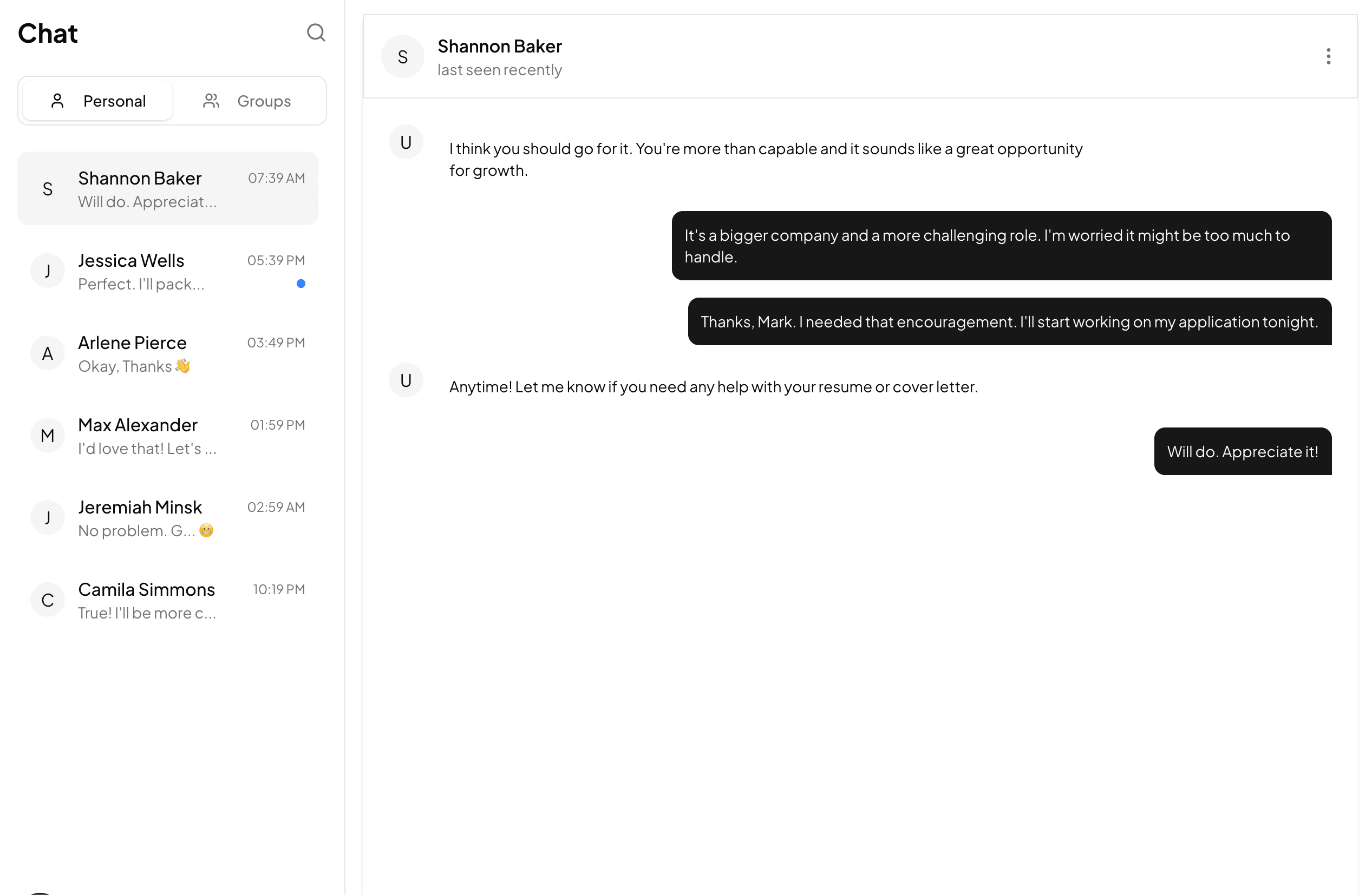 shadcn examples Chat App