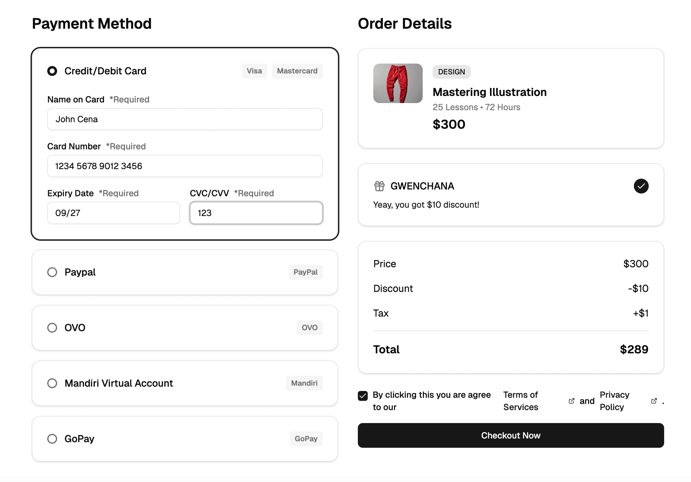 shadcn examples Checkout Page