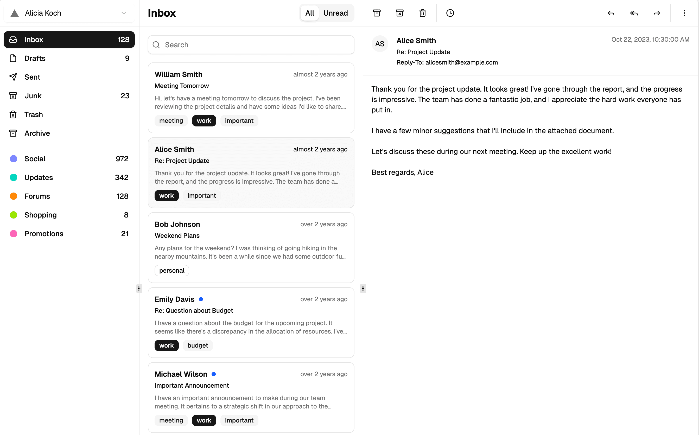 shadcn examples Mail App
