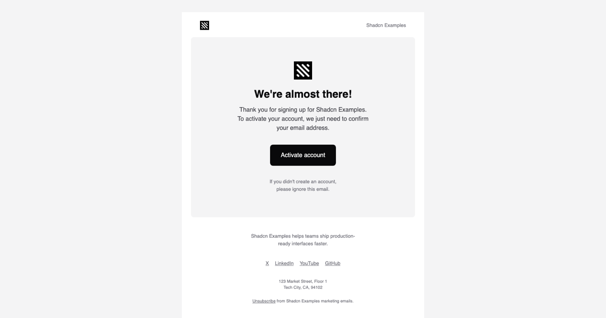 Activation Email Template preview