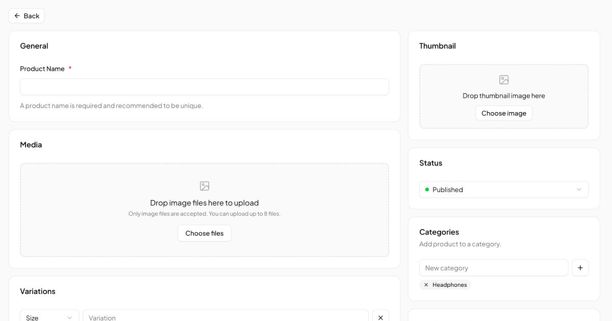 shadcn examples Add Product Forms