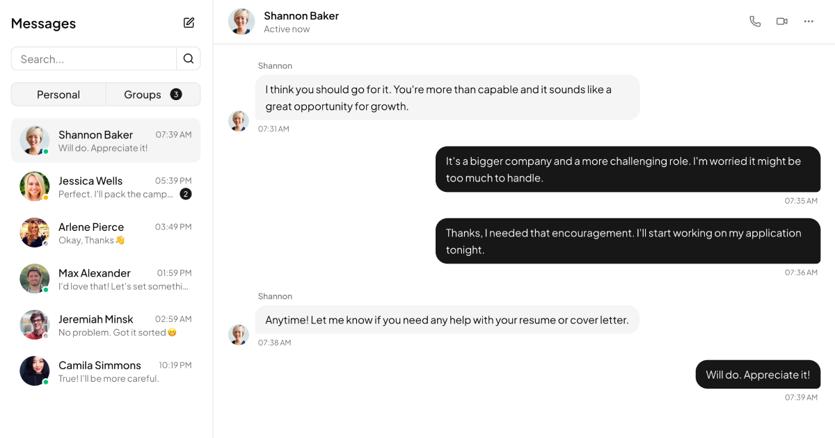 shadcn examples Chat Apps