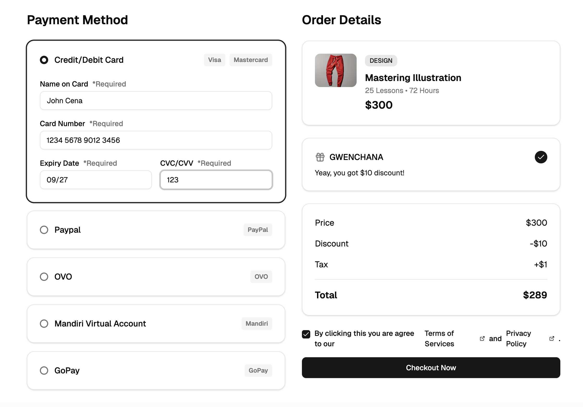 shadcn example Checkout Page
