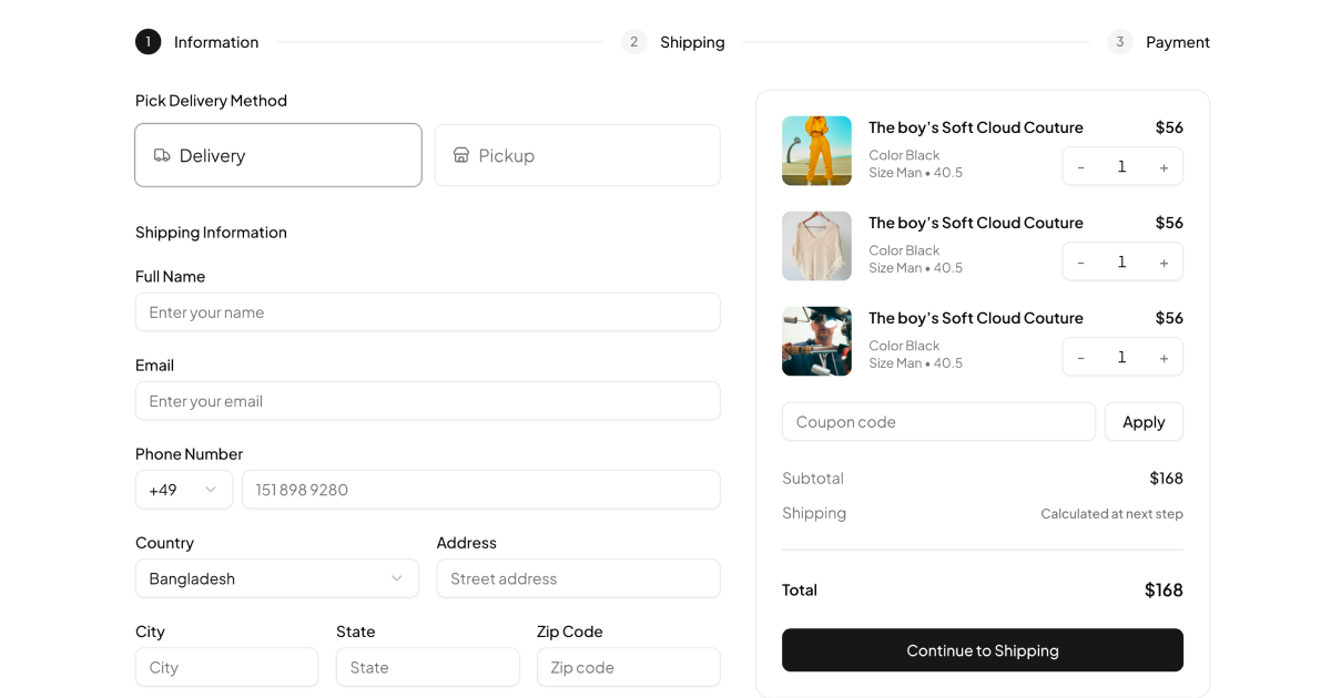 shadcn examples Checkout Pages