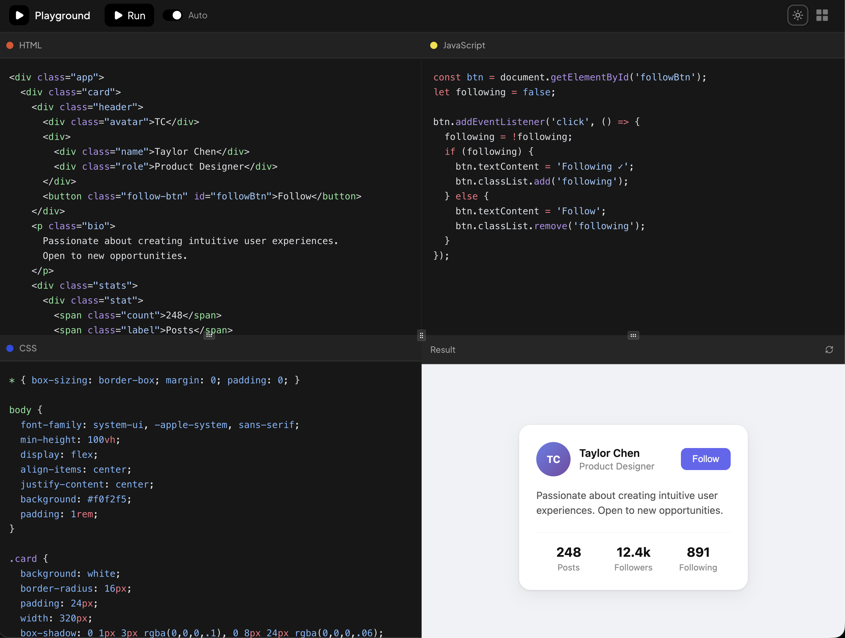 Code Playground preview
