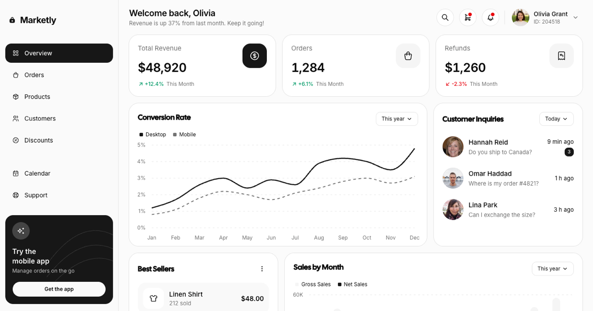 E-Commerce Admin Dashboard preview