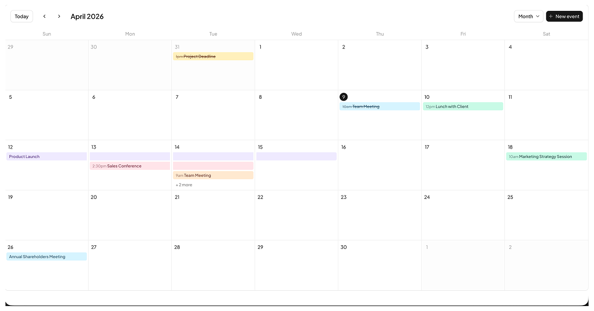 shadcn examples Event Calendar