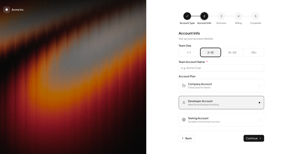 shadcn examples Onboarding Flow with Cover