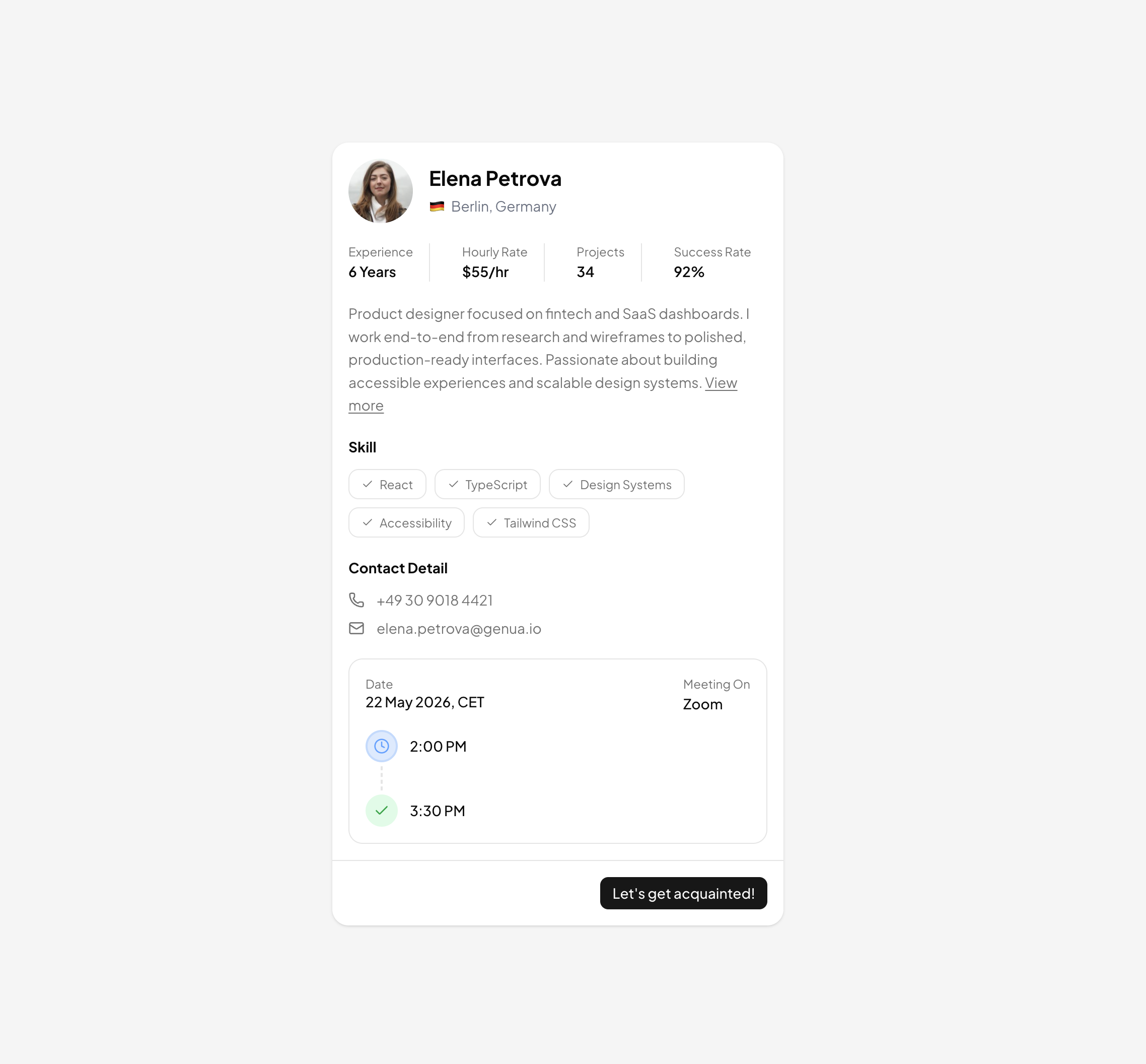 Profile Card preview