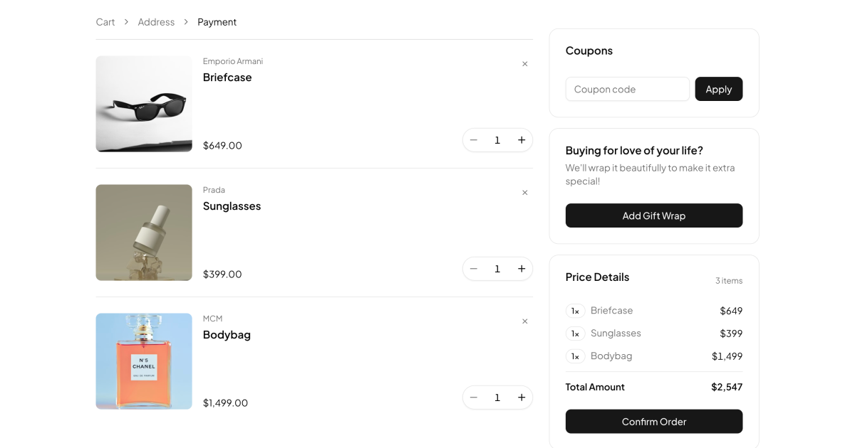 shadcn examples Shopping Carts