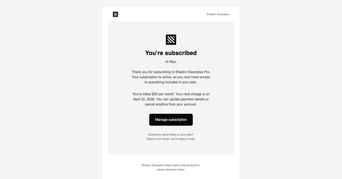 Subscription Confirmation Email Template preview